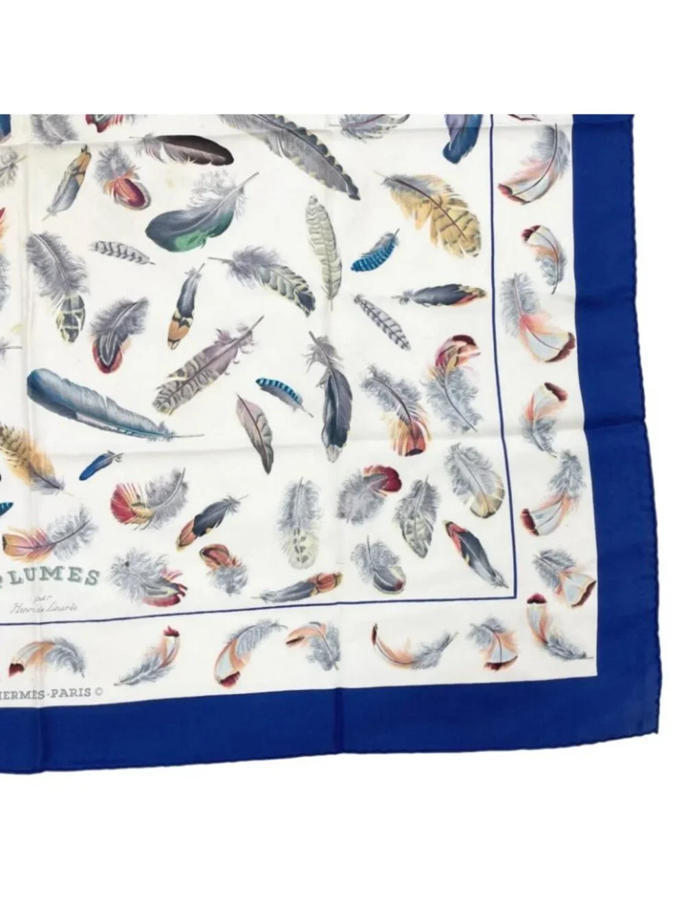 Hermes Carre 90 Plumes Scarf Silk Blue Feather Pattern